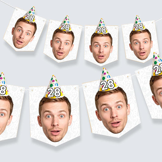 Birthday Party Hat Personalised Bunting White