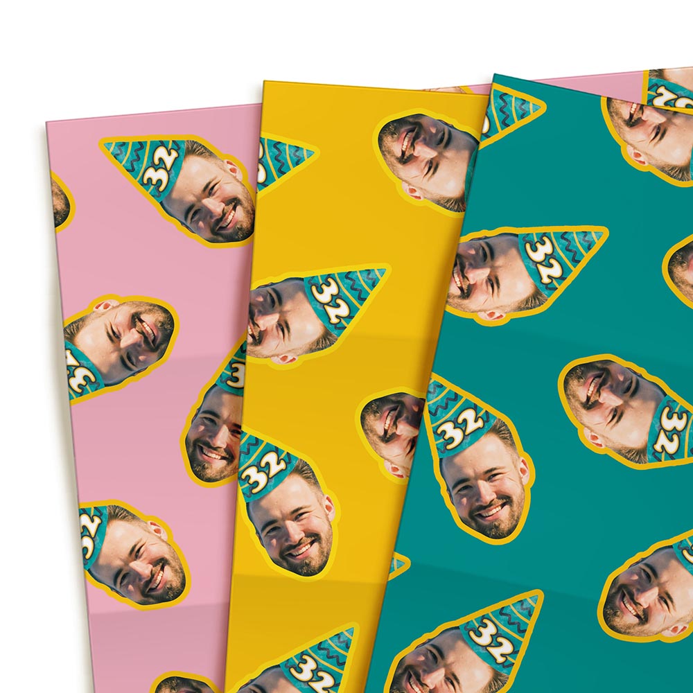 Personalised Birthday Party Hat Printed Wrapping Paper