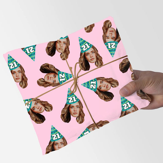 Personalised Birthday Party Hat Printed Wrapping Paper